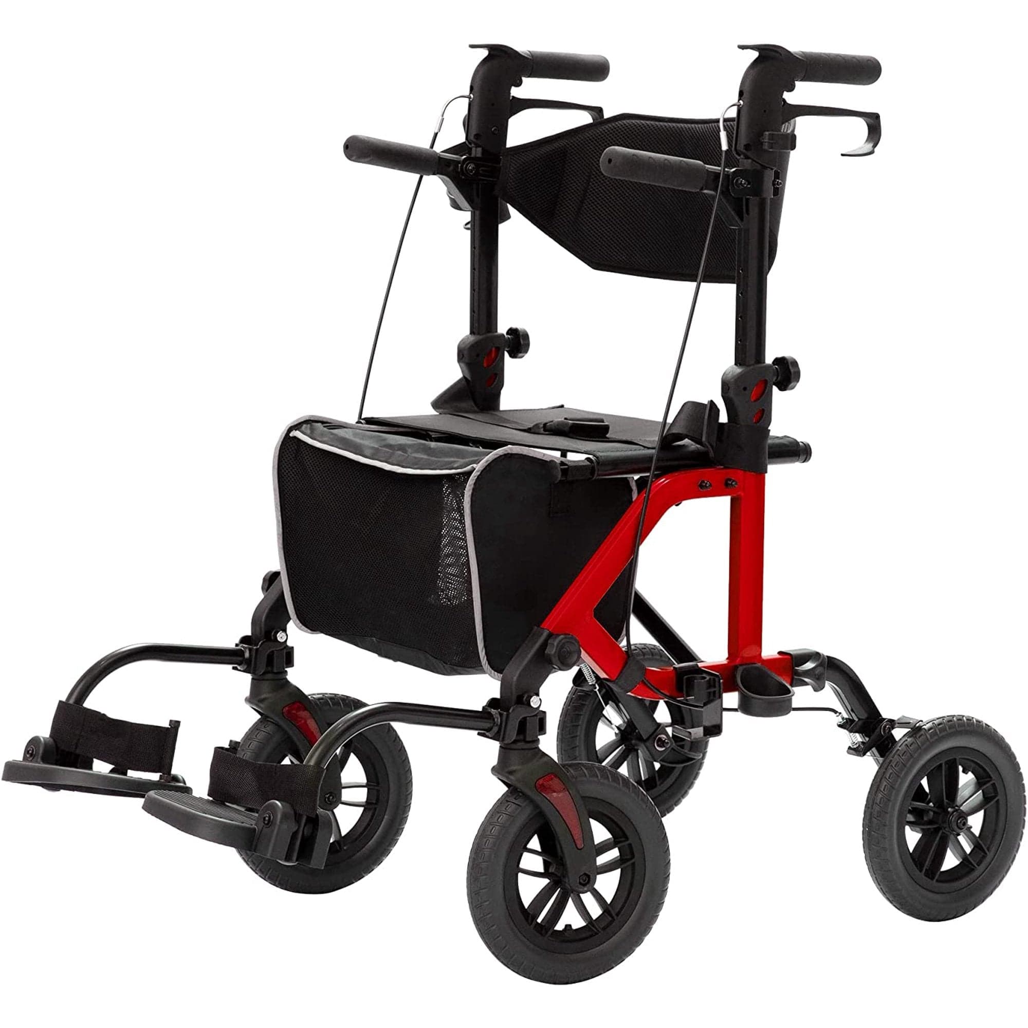 KLD-9224-2 All Terrain 2-in-1 Rollator Walker 10" Wheels - Red