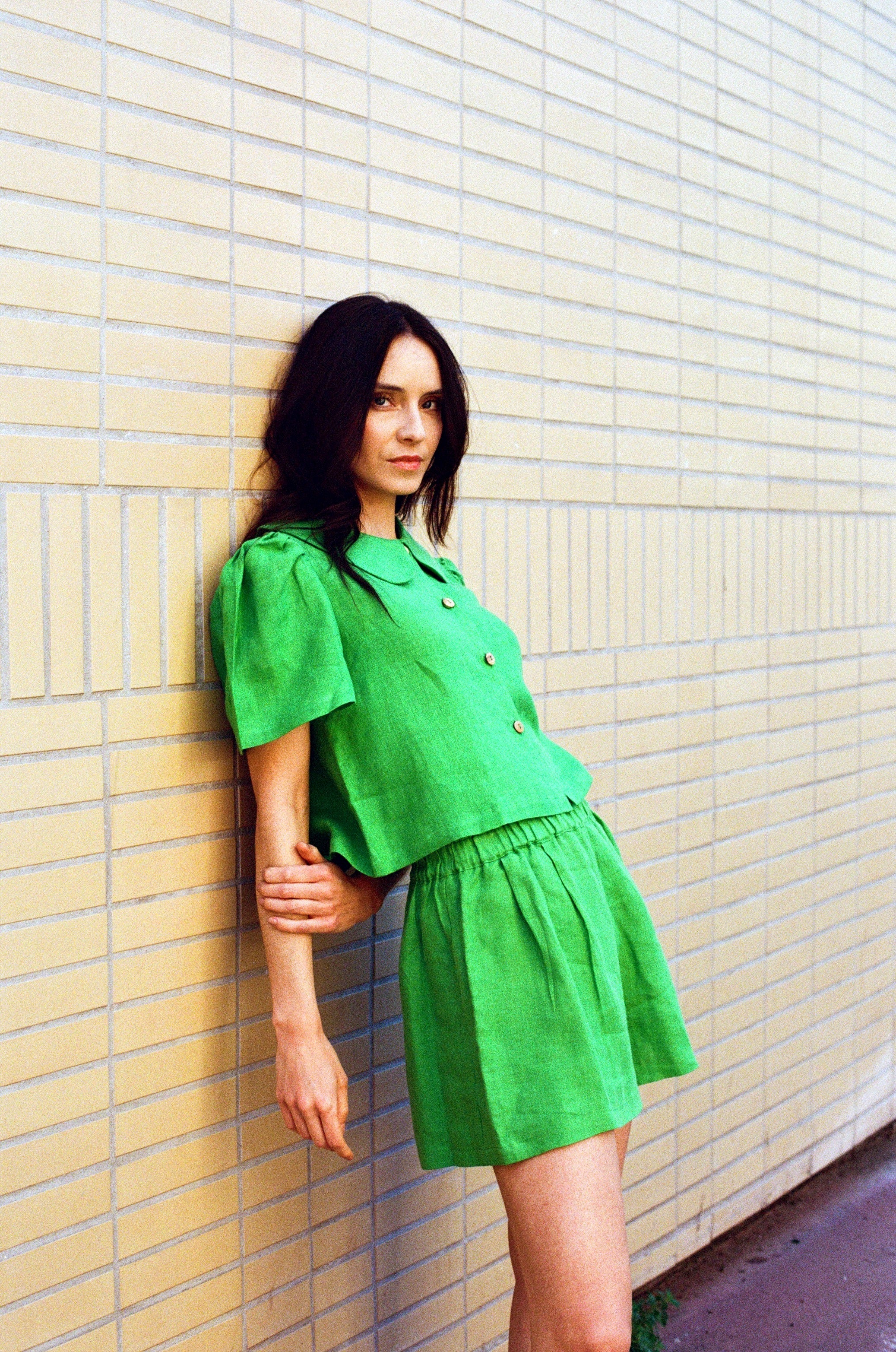 Olivia Linen Shorts - Jade - Jade / XL