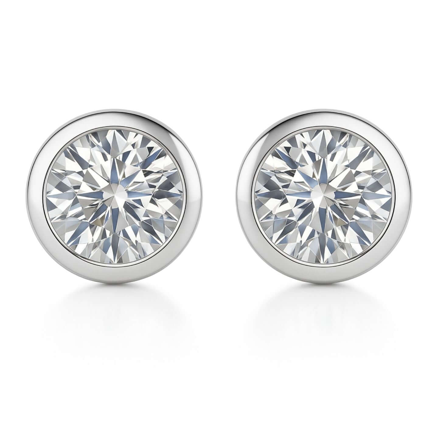 Stud Earrings with Lab Grown Diamond Bezel Set Solitaire - Gold - 1.00 Carat / 950 Platinum
