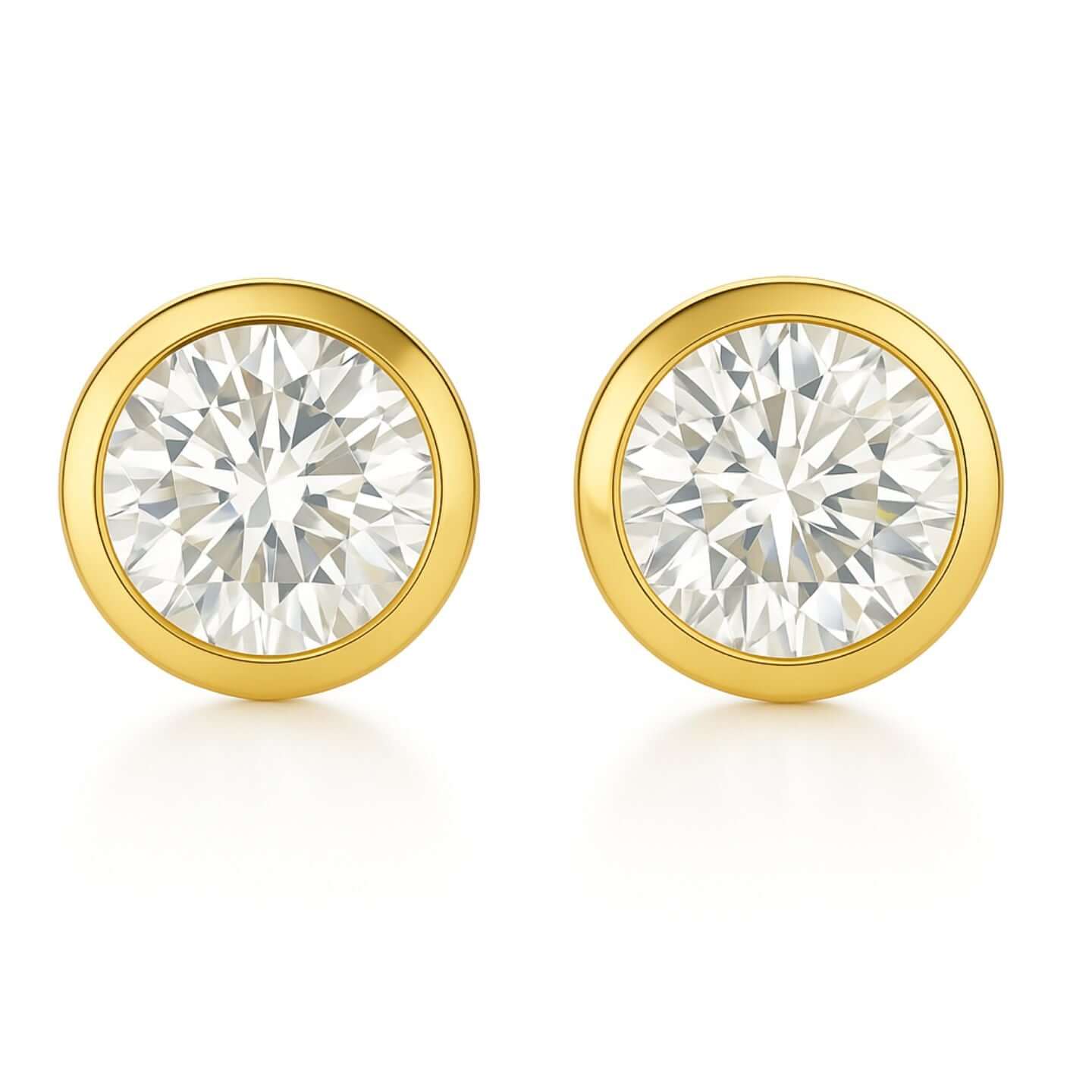 Stud Earrings with Lab Grown Diamond Bezel Set Solitaire - Gold - 0.40 Carat / 18k Yellow Gold