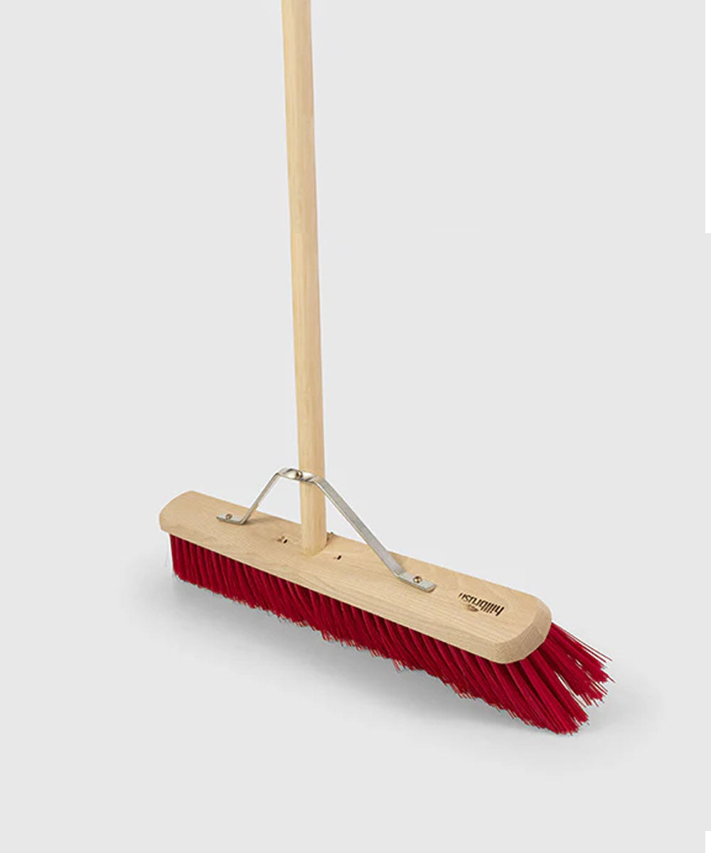 Traditional Wooden Platform Broom With Handle - Medium Stiff - Red PVC / 130cm 45cm 7cm 1.5kg