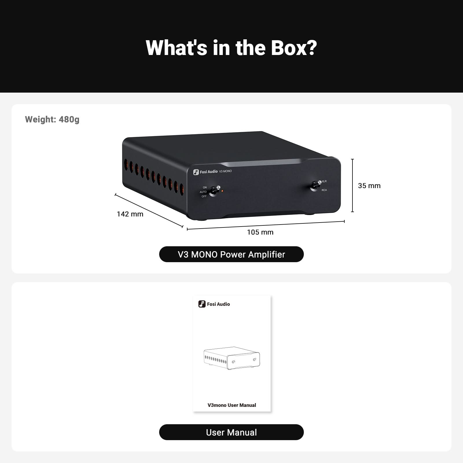 Fosi Audio V3 Mono Monoblock Power Amplifier - V3 MONO*1(No Power Supply Unit)