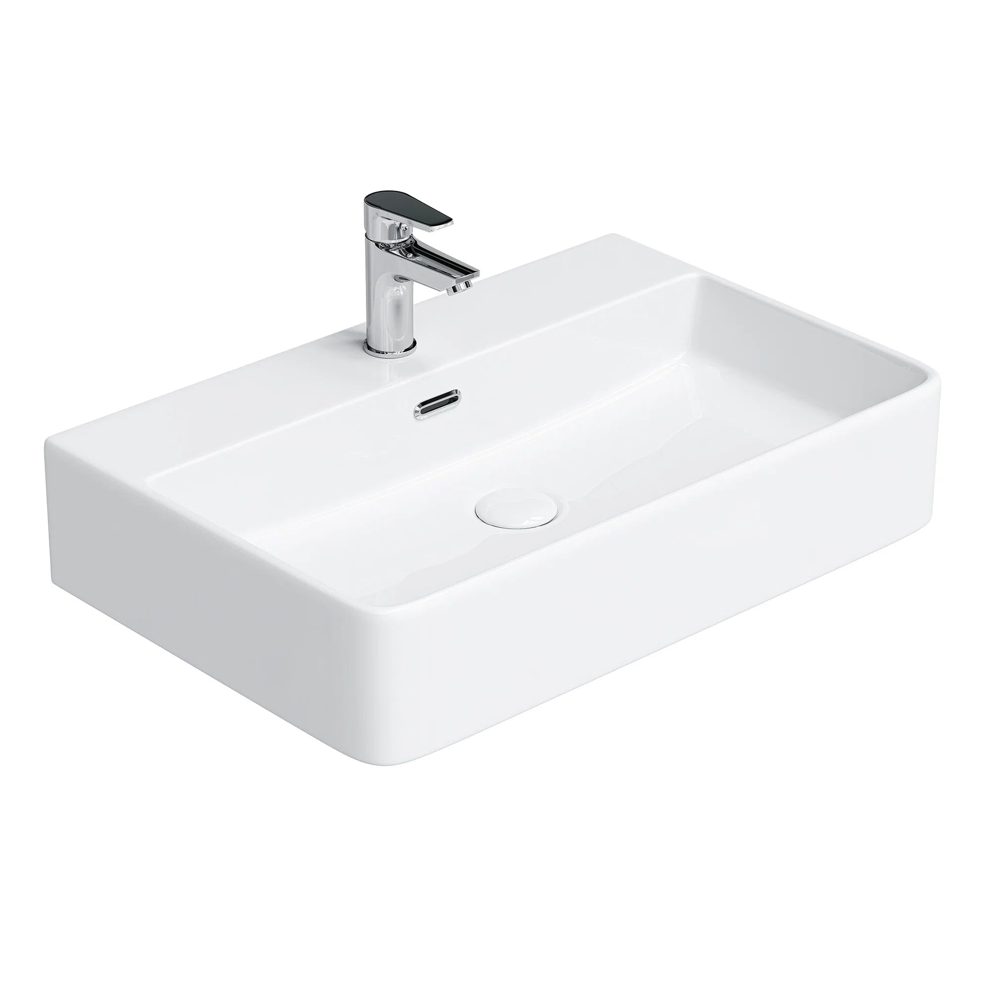 HOROW F10A-6042 Waschbecken 60 cm mit Hahnloch & Überlauf - White