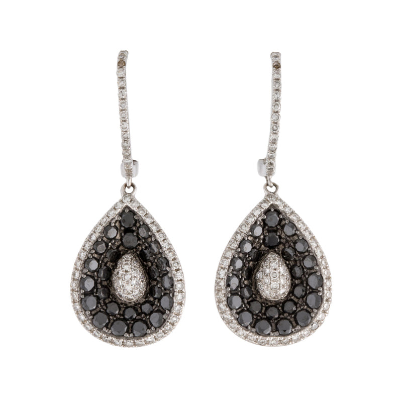 Shop 3.50 Ct Round Cut Black and White Diamond Drop Earrings - 950 Platinum