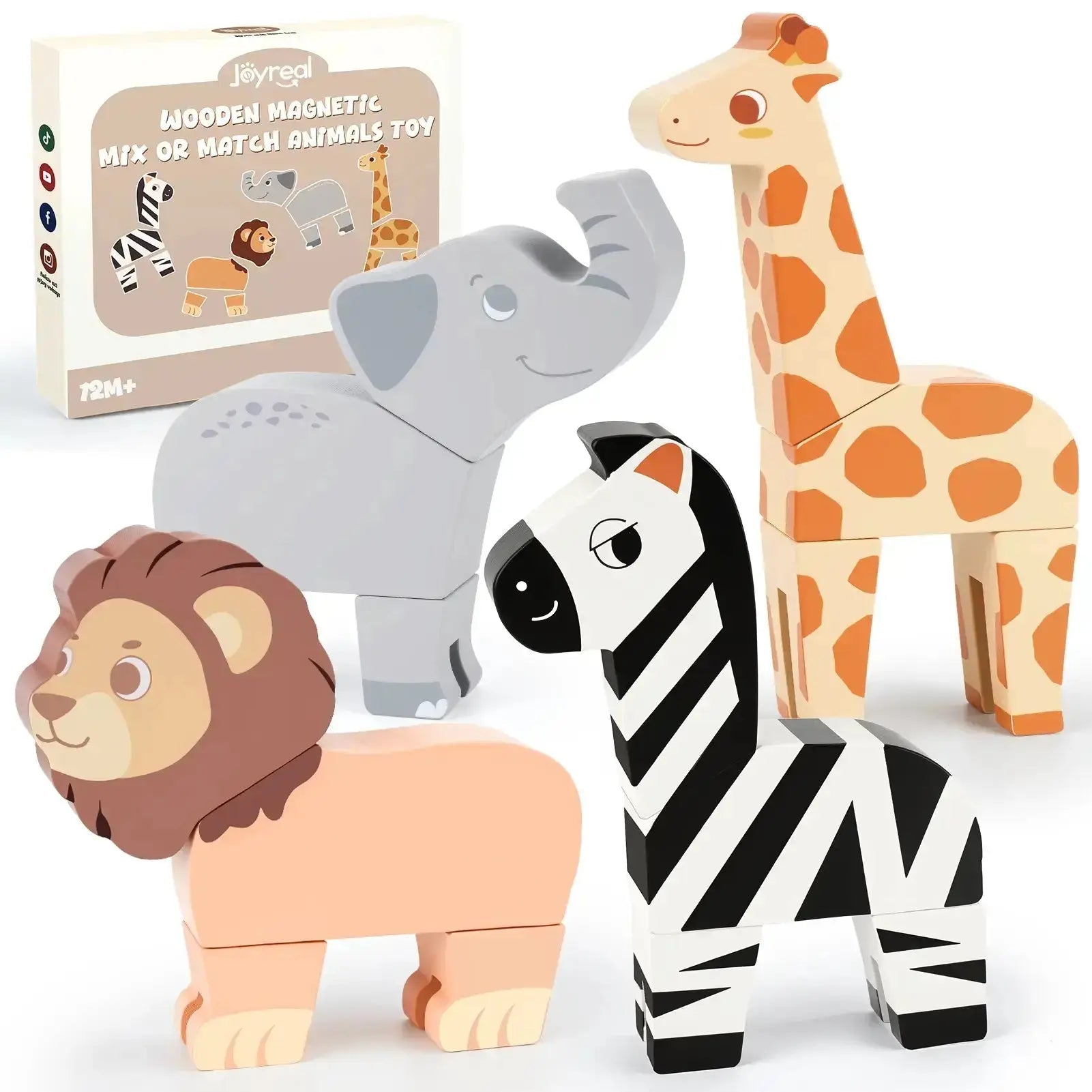 16PCS Magnetic Mix & Match Jungle Animals for Ages 1–5