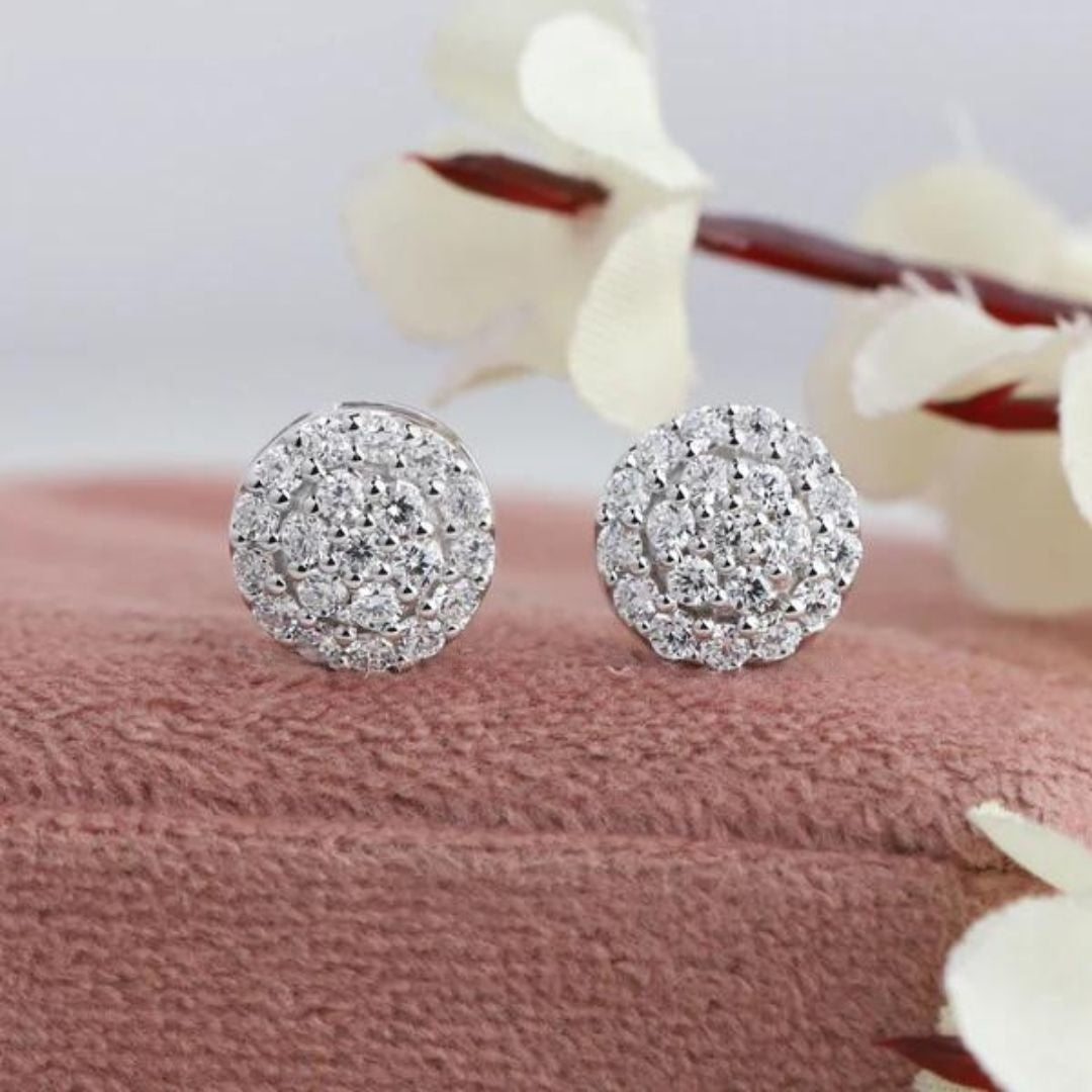 Natural Diamond Cluster Studs Earrings White Gold - 0.25 Carat / 9k Rose Gold