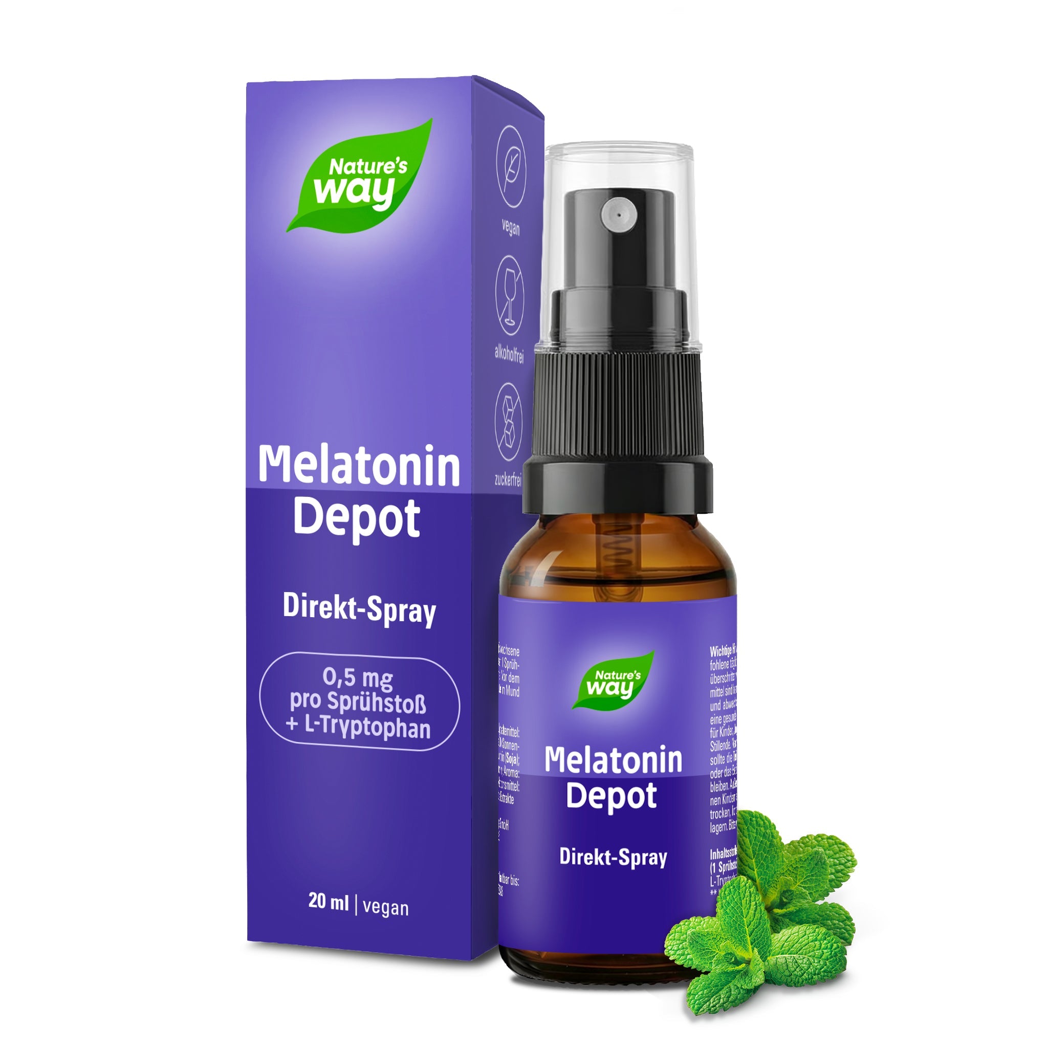 Melatonin Depot Direkt-Spray – 0,5 mg Melatonin + L-Tryptophan, Pfefferminz-Geschmack