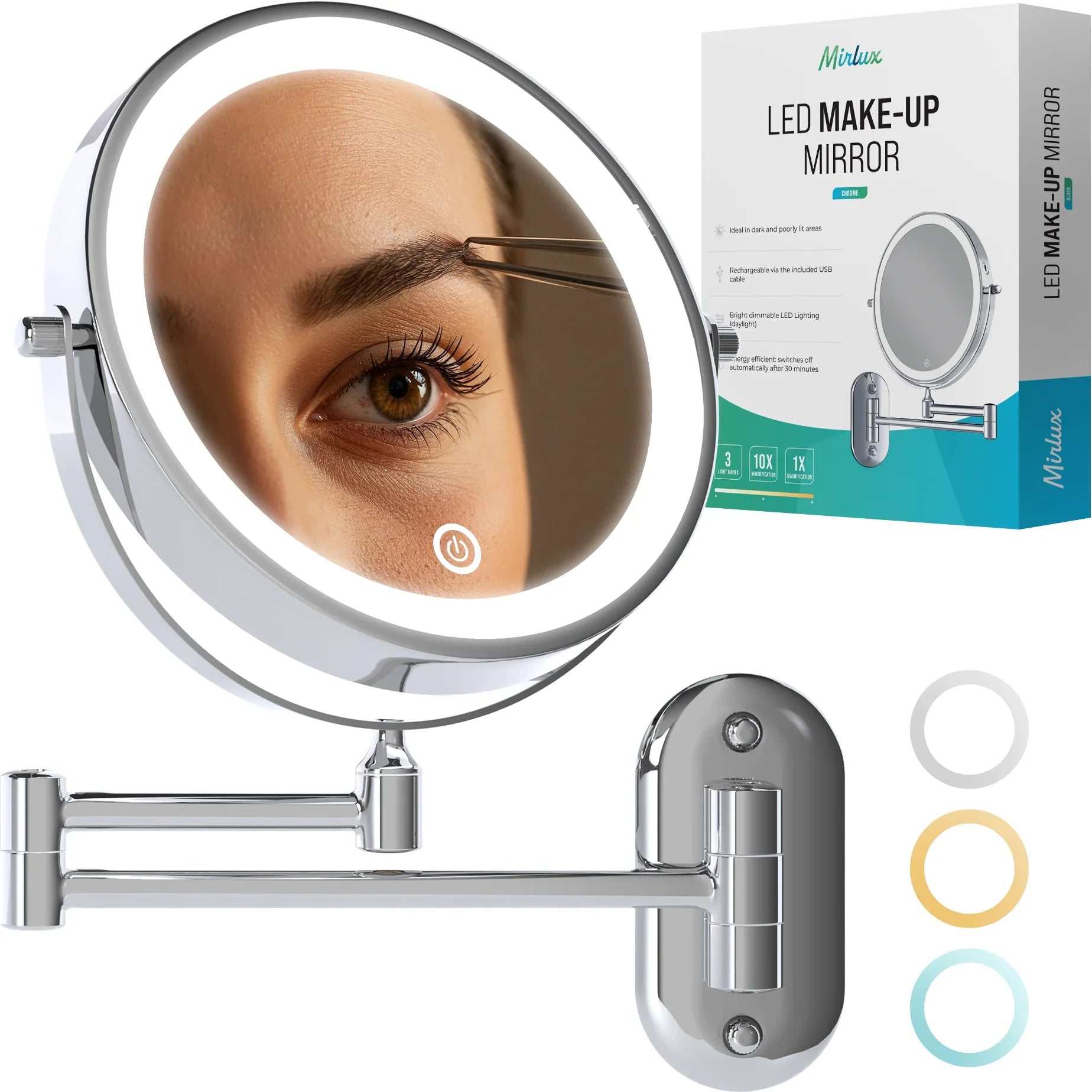 Make-Up Spiegel - Oplaadbaar - Chroom - 1-10x Vergroting - PRE-ORDER
