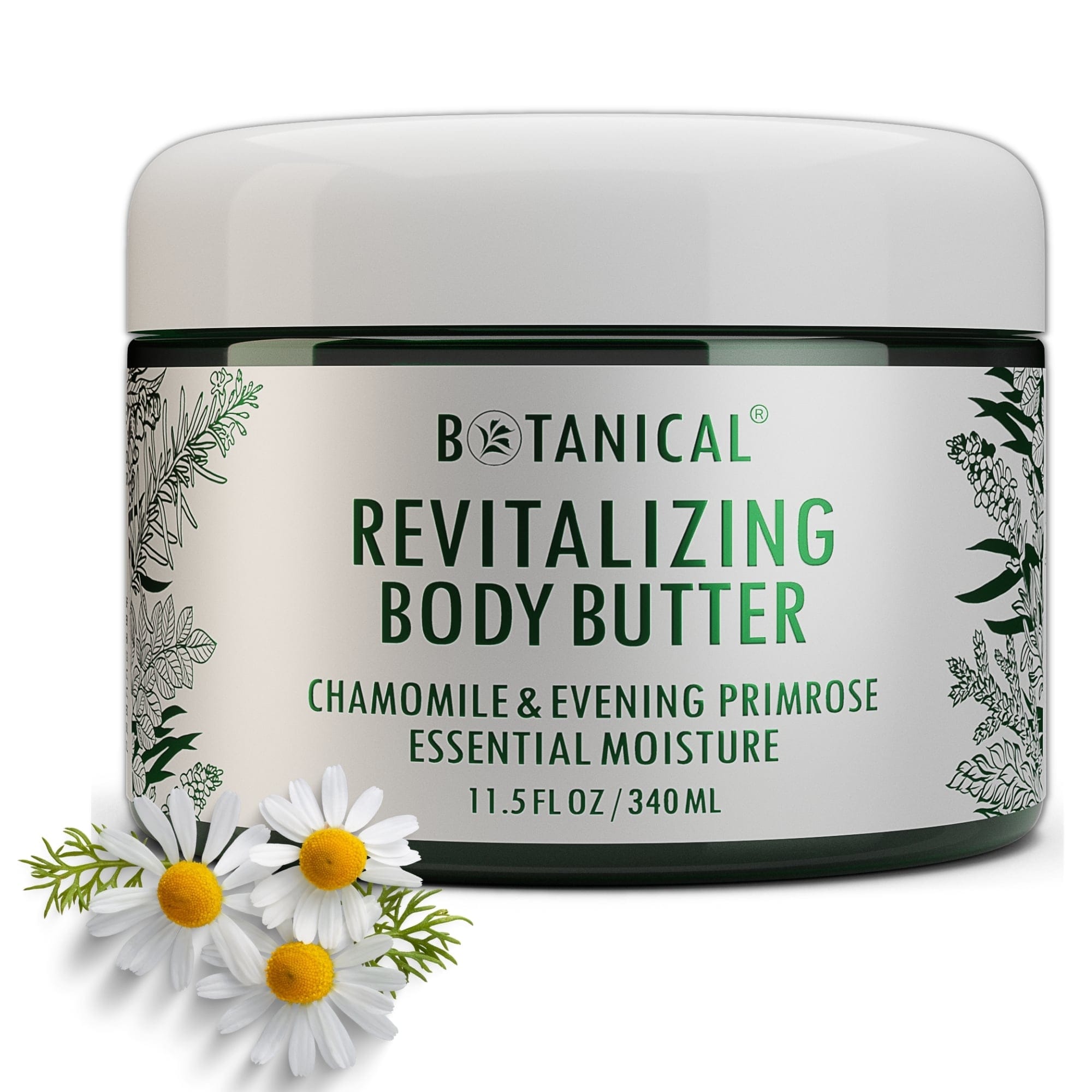 Revitalizing Body Butter | Chamomile & Evening Primrose | Anti-Aging Dry & Crepey Skin | Vitamin C & Shea Butter | Essential - Full Size (11.5 fl oz)