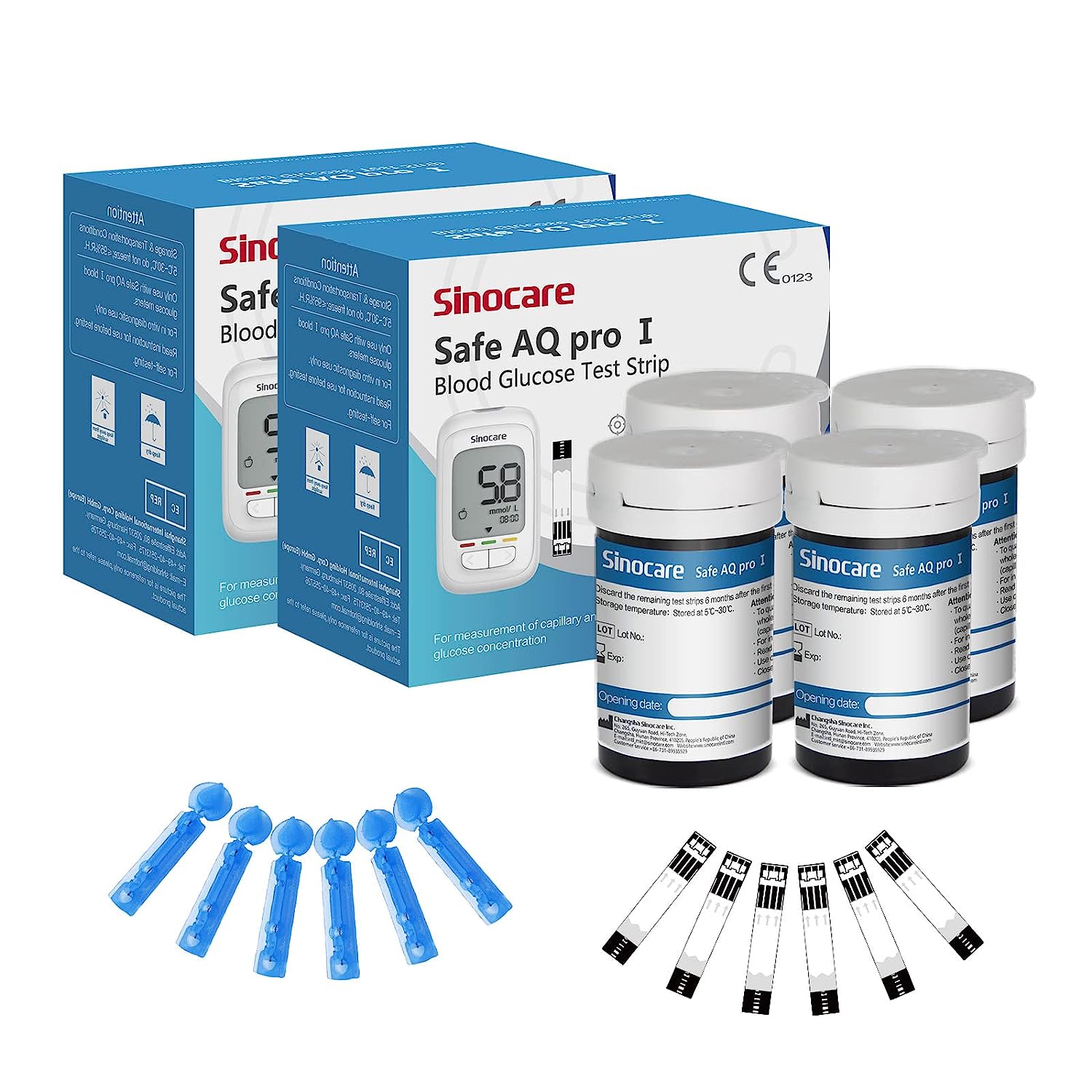 Sinocare Safe AQ proⅠBlood Glucose Meter Glucometer Kit Diabetes Tester Medical Blood Sugar Meter or - No Meter+100pcs×(strips+lancets) / mg/dL