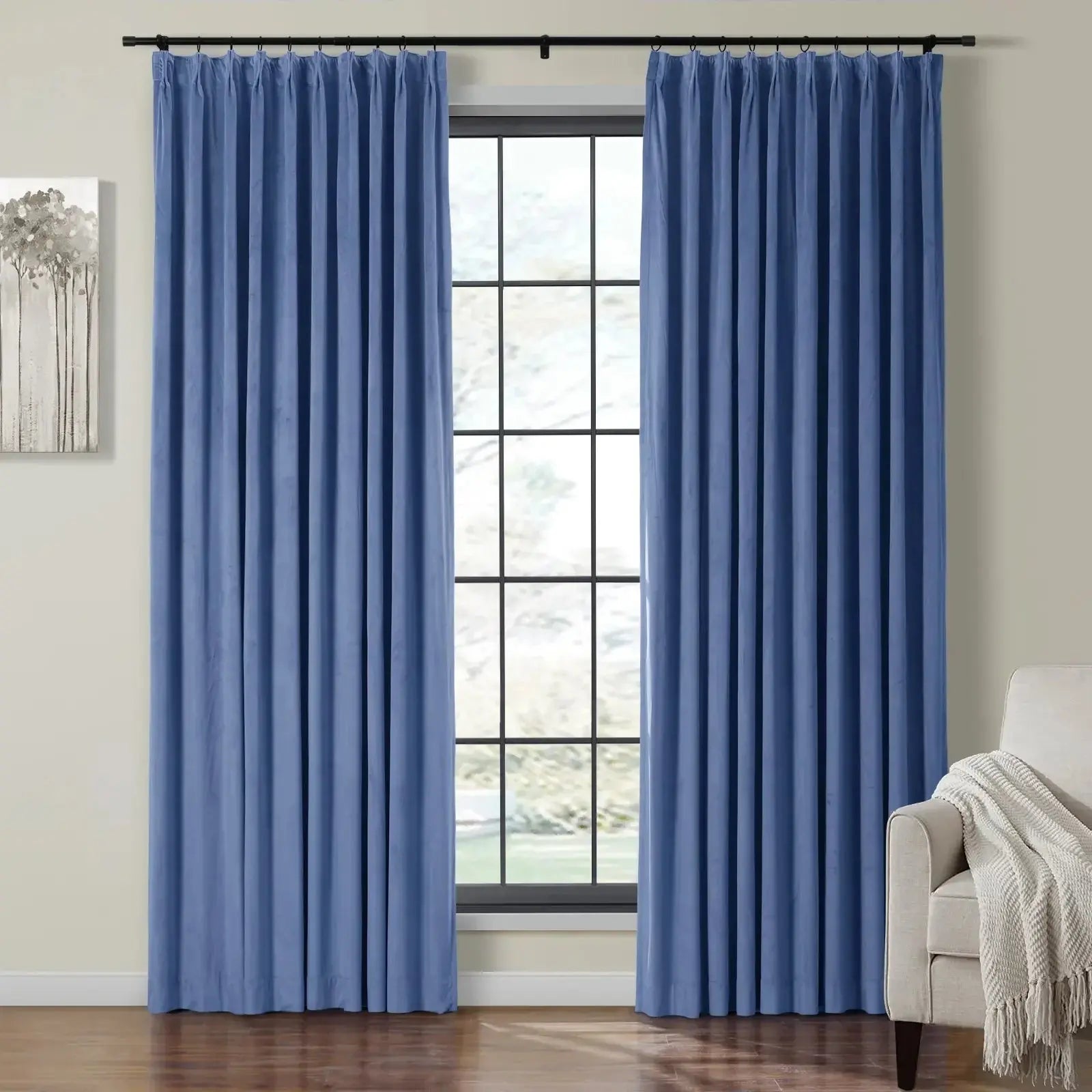 Velmor Velvet Drapes Pleated - Ocean Blue MJ11-104