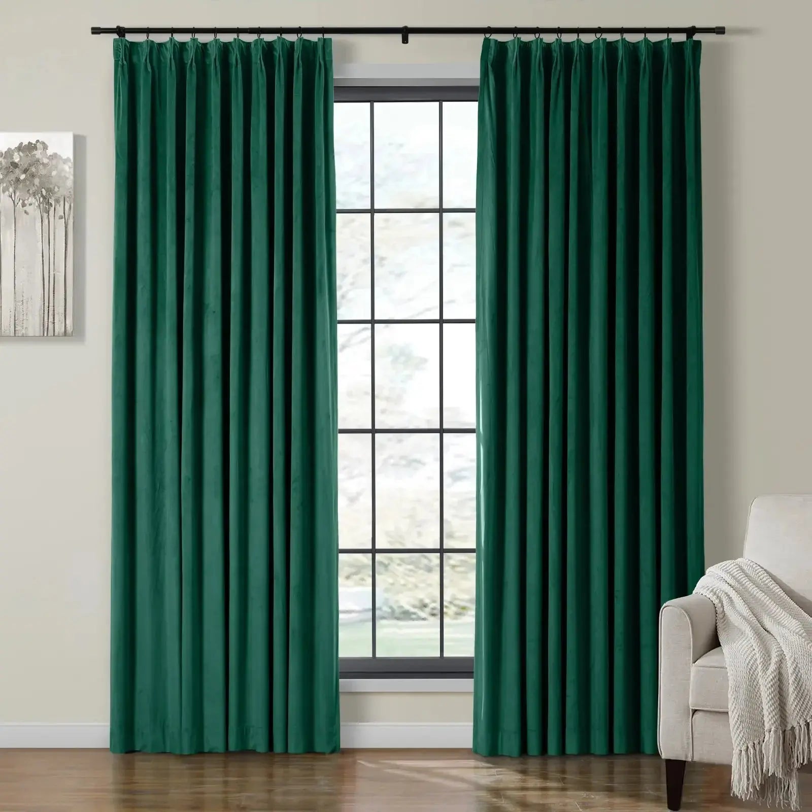 Velmor Velvet Drapes Pleated - Pine Green MJ11-107
