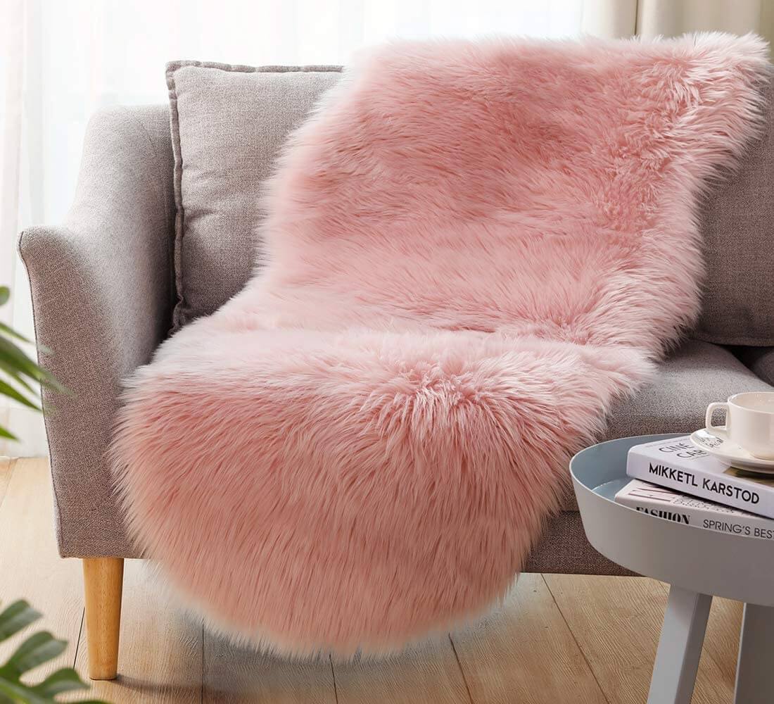 Soft Faux Fur Rug,Sheepskin Chair Cover Seat Pad Shaggy,Area Rugs - Pink / 2x3 ft(60x90cm)
