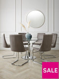 Alice 130 cm Round Dining Table + 6 Velvet Chairs Sleek Modern Dining Furniture