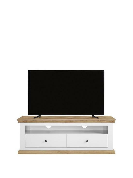 Burford Wide TV Unit Fits Up to 60 Inch TV Cream and Oak Finish Media Center