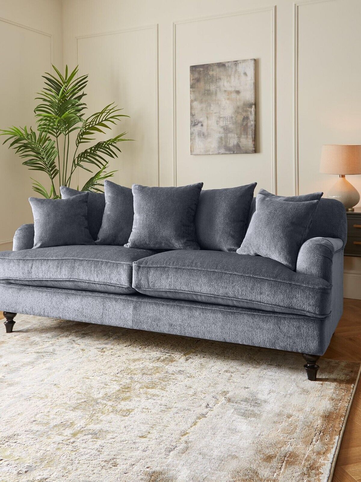 Ginny Fabric 3 Seater Scatter Back Sofa Grey Stylish and Comfortable Living Room