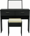 Cheval Dressing Table Stool & Mirror Black Elegant and Functional Bedroom Set