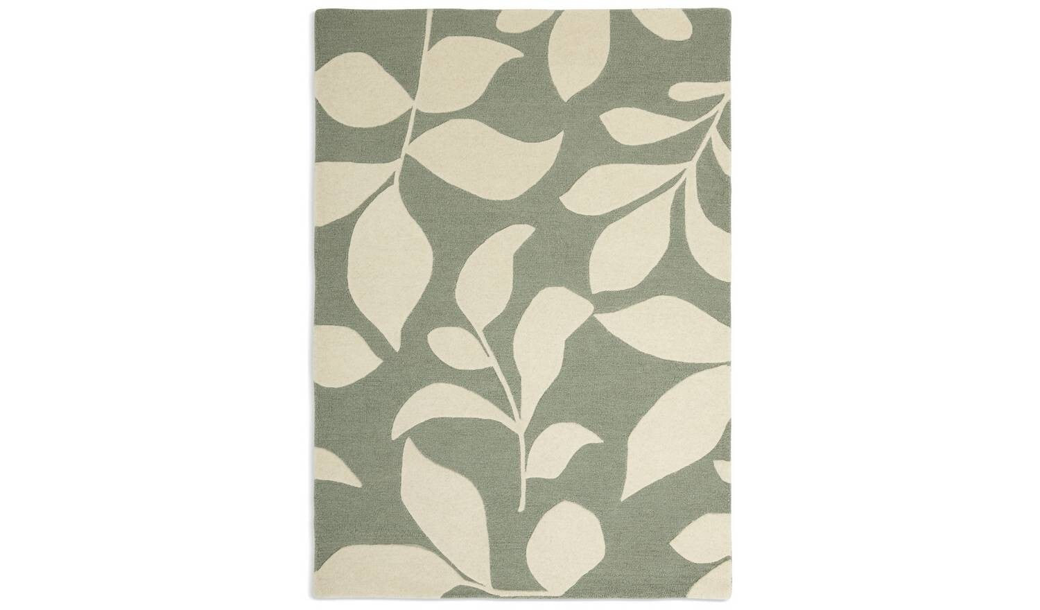 Verdant Leaf Green Wool Cut Pile Rug 230x160cm Patterned Living Room