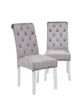 Pair of Crushed Velvet Scroll Back Dining Chairs Silver/Chrome Elegant Seating