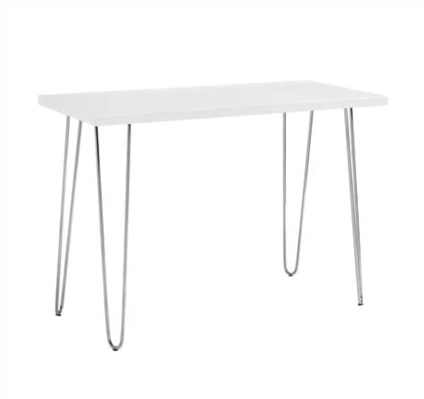 42 Inch Hairpin Leg Wood Writing Desk - White Compact Functional Workspace