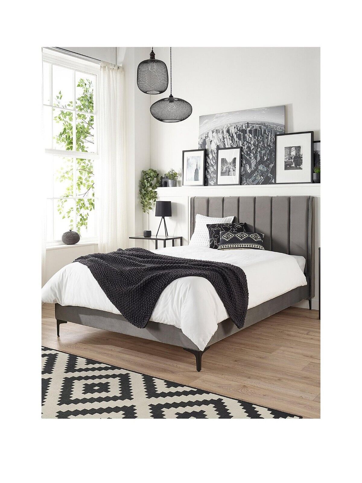 Aspire Pheobe Stylish Upholstered Bed Kingsize Grey Modern Bed Solution