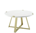 Round Coffee Table - White Faux Marble/Gold Elegant Living Room Furniture