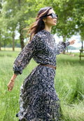Molly High Neck Hidden Zebra Print Maxi Dress In Black - 6