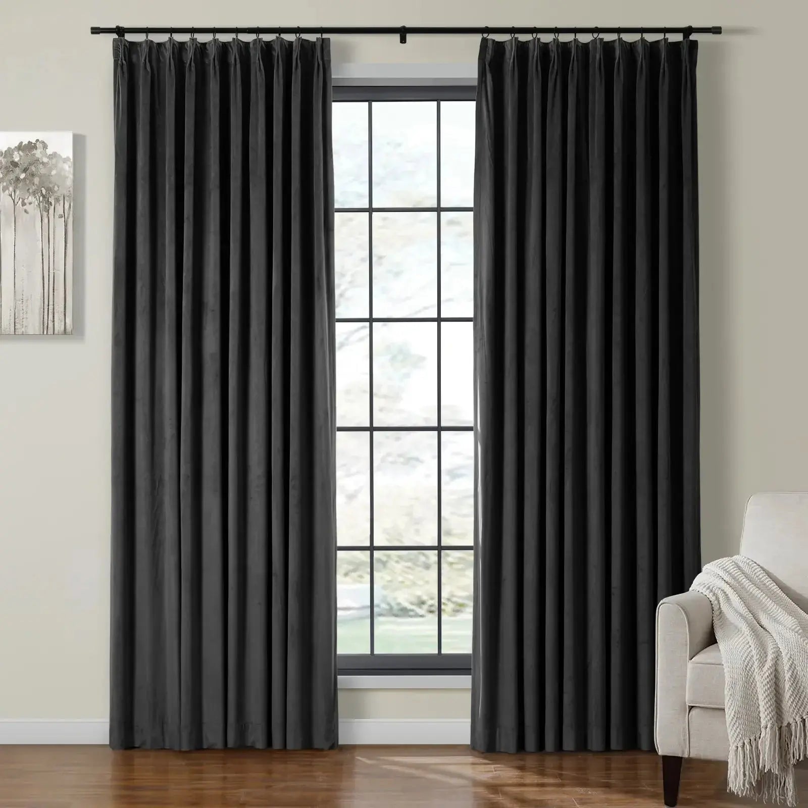 Velmor Velvet Drapes Pleated - Warm Black MJ11-111