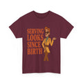 Serving Looks Since Birth – Retro Cartoon Sass Tee - Maroon / L