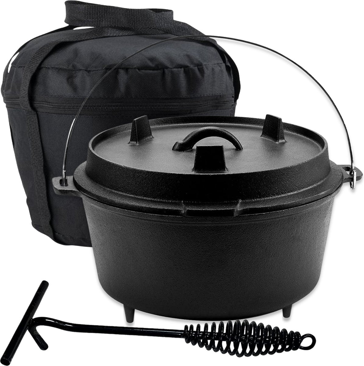 KitchenMonster® Dutch Oven Kookpan - Gietijzeren Pan Ø29 met Deksel 9 Liter - 29 cm