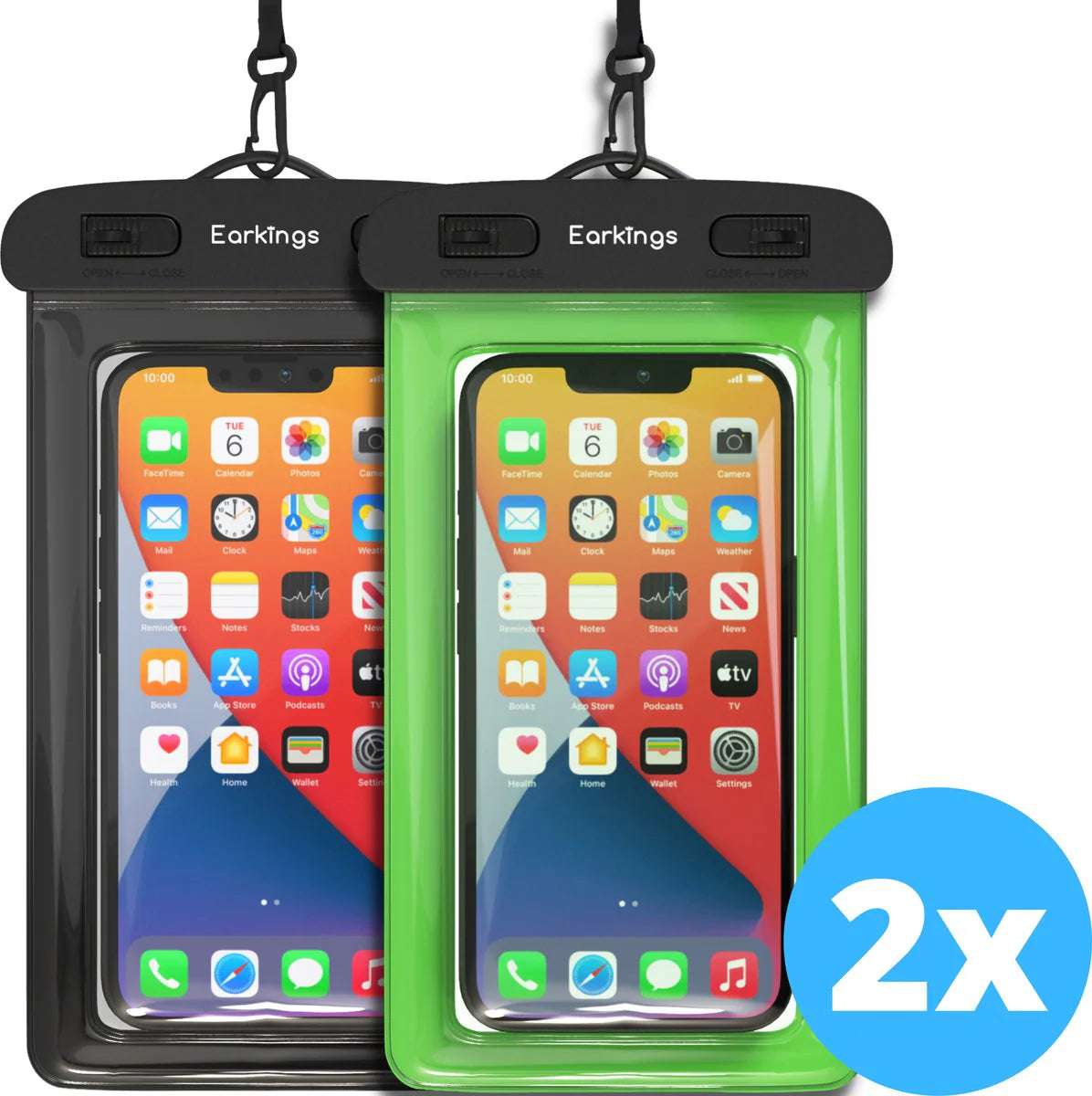 Waterdichte telefoonhoesjes Set van 2 stuks - Zwart & groen