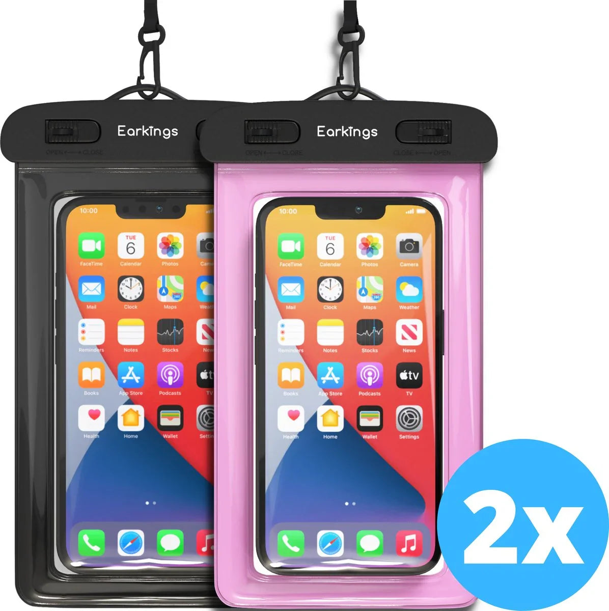 Waterdichte telefoonhoesjes Set van 2 stuks - Zwart & roze