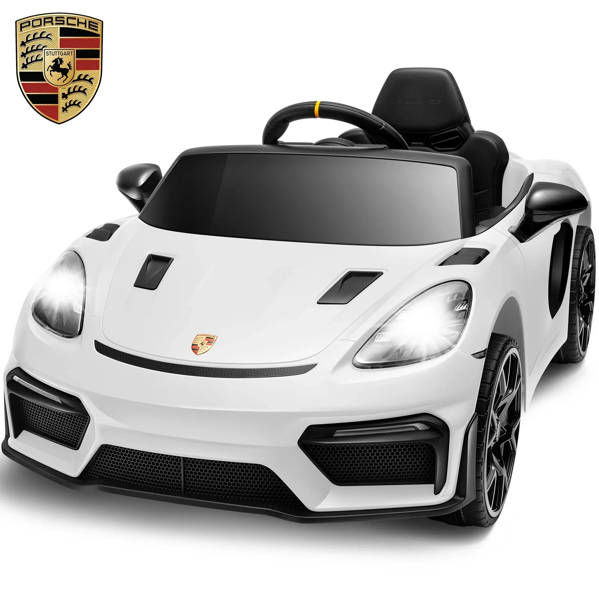 iYofe 12V Licensed Porsche Powered Ride On Car w/ Remote & Music, Ages 3+ - White