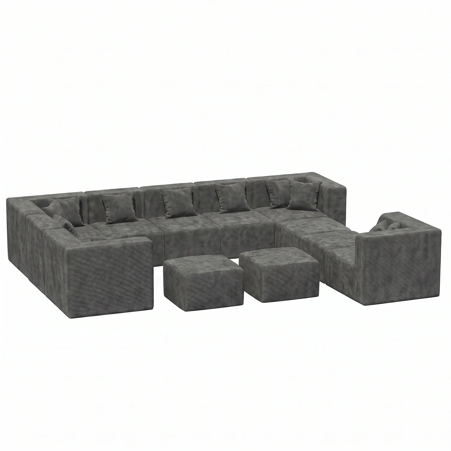 12 Seat U-Shaped Couch - Dark Grey / Chenille