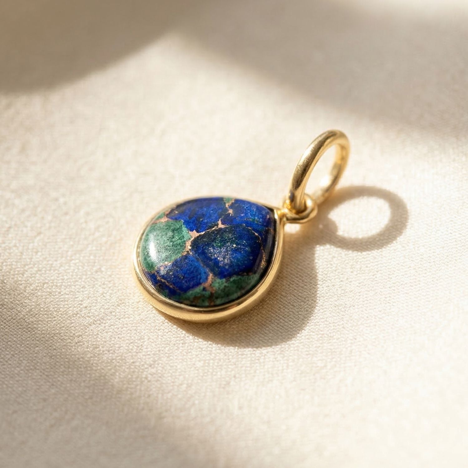 18ct Gold Vermeil Round Azurite & Malachite Bezel Pendant