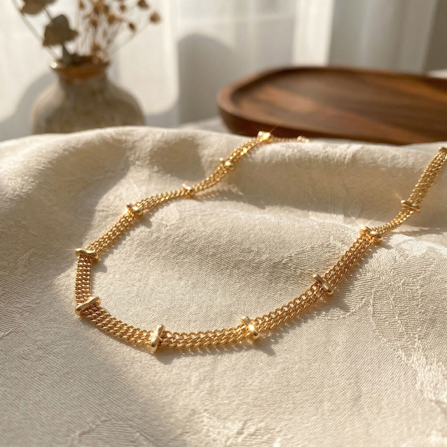 18ct Gold Plated Bar Curb Chain Necklace