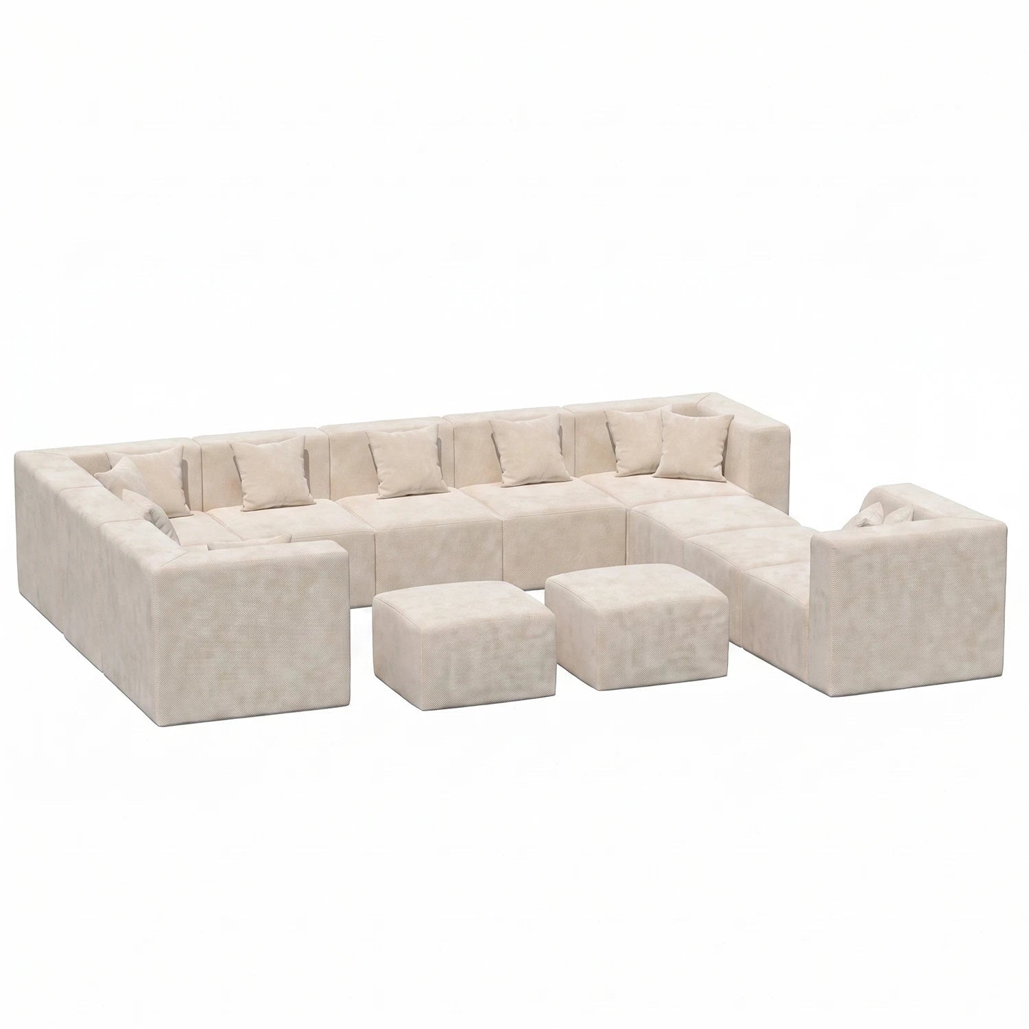 12 Seat U-Shaped Couch - Beige / Chenille