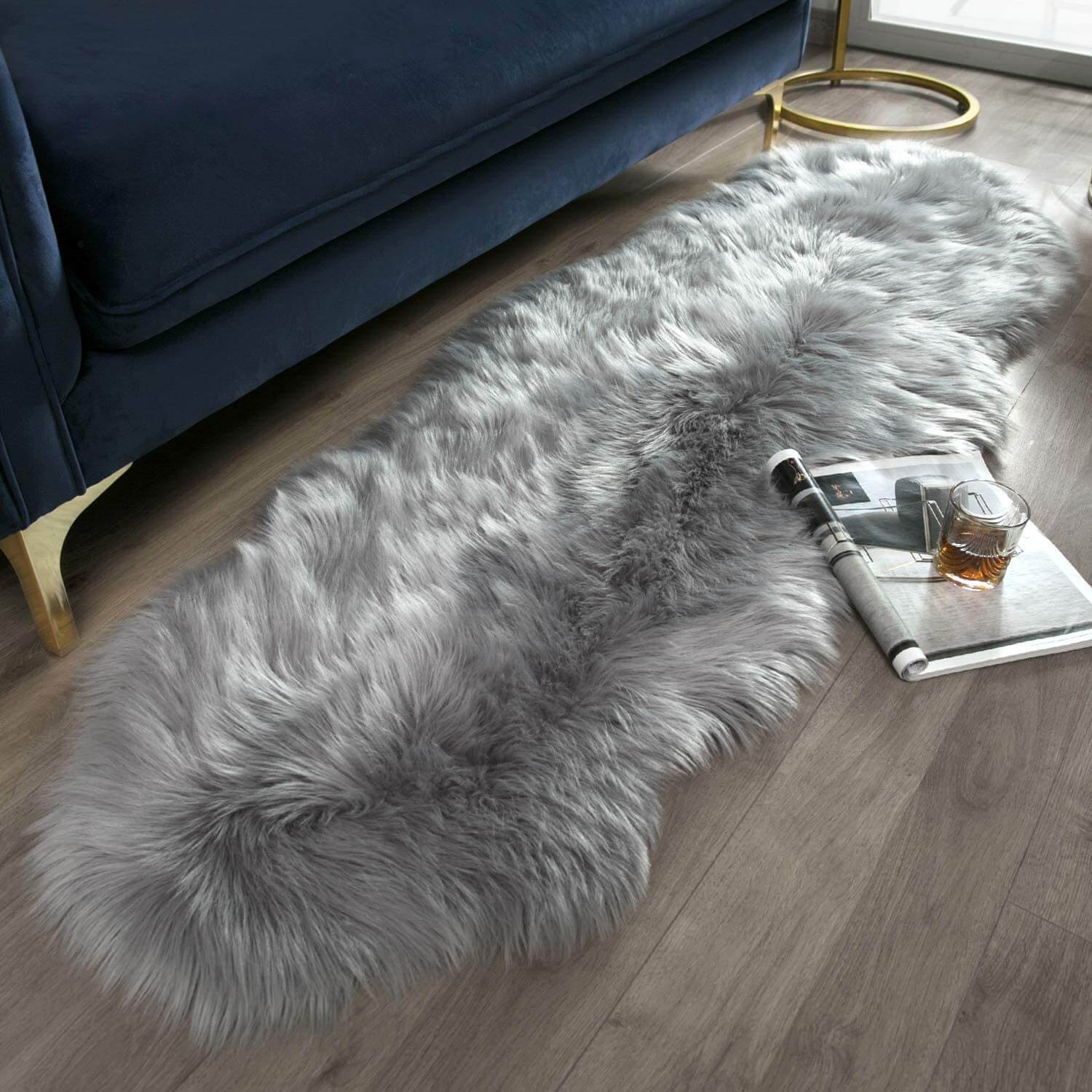 Soft Faux Fur Rug,Sheepskin Chair Cover Seat Pad Shaggy,Area Rugs - Gray / 2x3 ft(60x90cm)