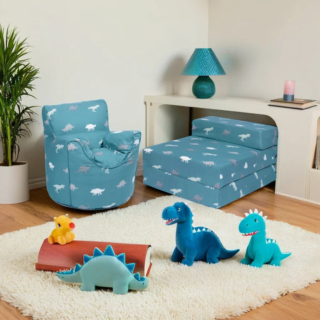 Child's Bean Bag Armchair and Folding Z Bed Printed Toddler Beanbag Chair and Guest Mattress