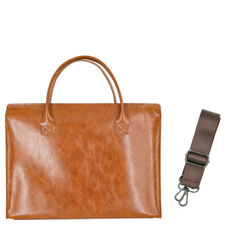 15.6 Inch PU Leather Laptop Bag for Women - Brown