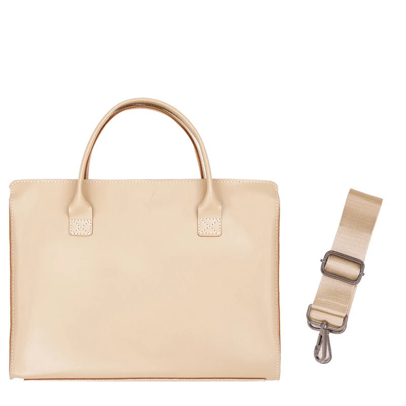 15.6 Inch PU Leather Laptop Bag for Women - Beige