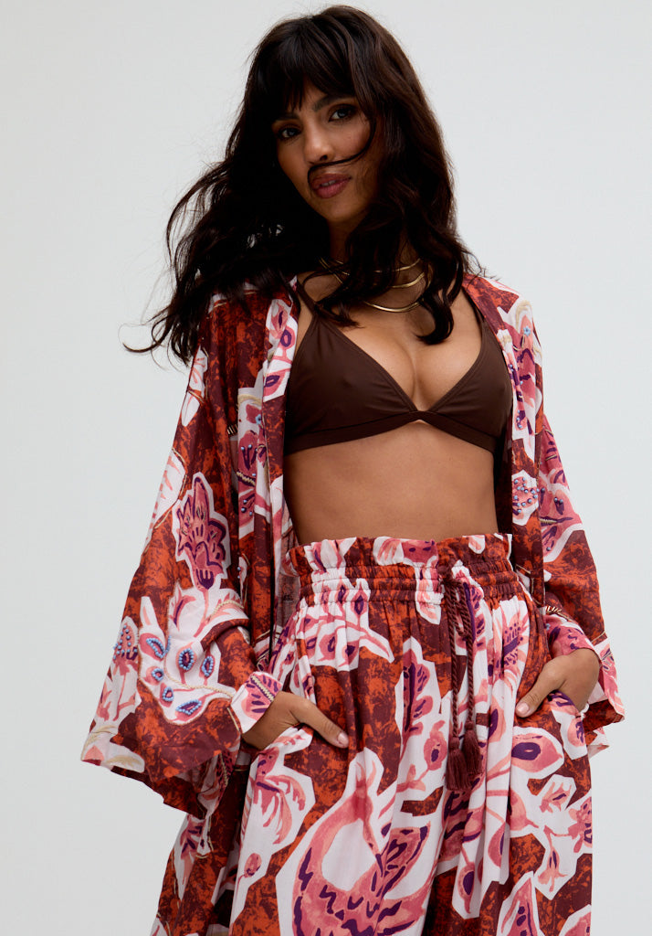 Amelia Edge To Edge Embellished Kimono In Multi - S