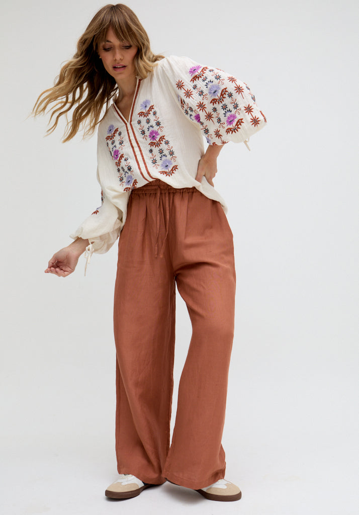 Paulina Wide Leg Trouser In Brown - 8