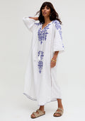 Aurelia Kaftan Style Embroidered Maxi Dress In White - S