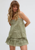 Selena Tiered Embroidered Cami In Green - 8