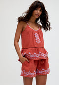 Chloe Paperbag Waist Embroidered Short In Brown - 14