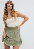 Skye Tiered Hem Embroidered Mini Skirt In Green - 12