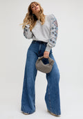 Jewel Long Sleeves Embroidered Sweatshirt In Grey - L