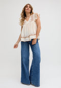 Mariana Flutter Sleeve Embroidered Blouse In Cream - 10