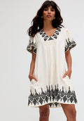 Liberty V-Neck Embroidered Mini Dress In Cream - 8